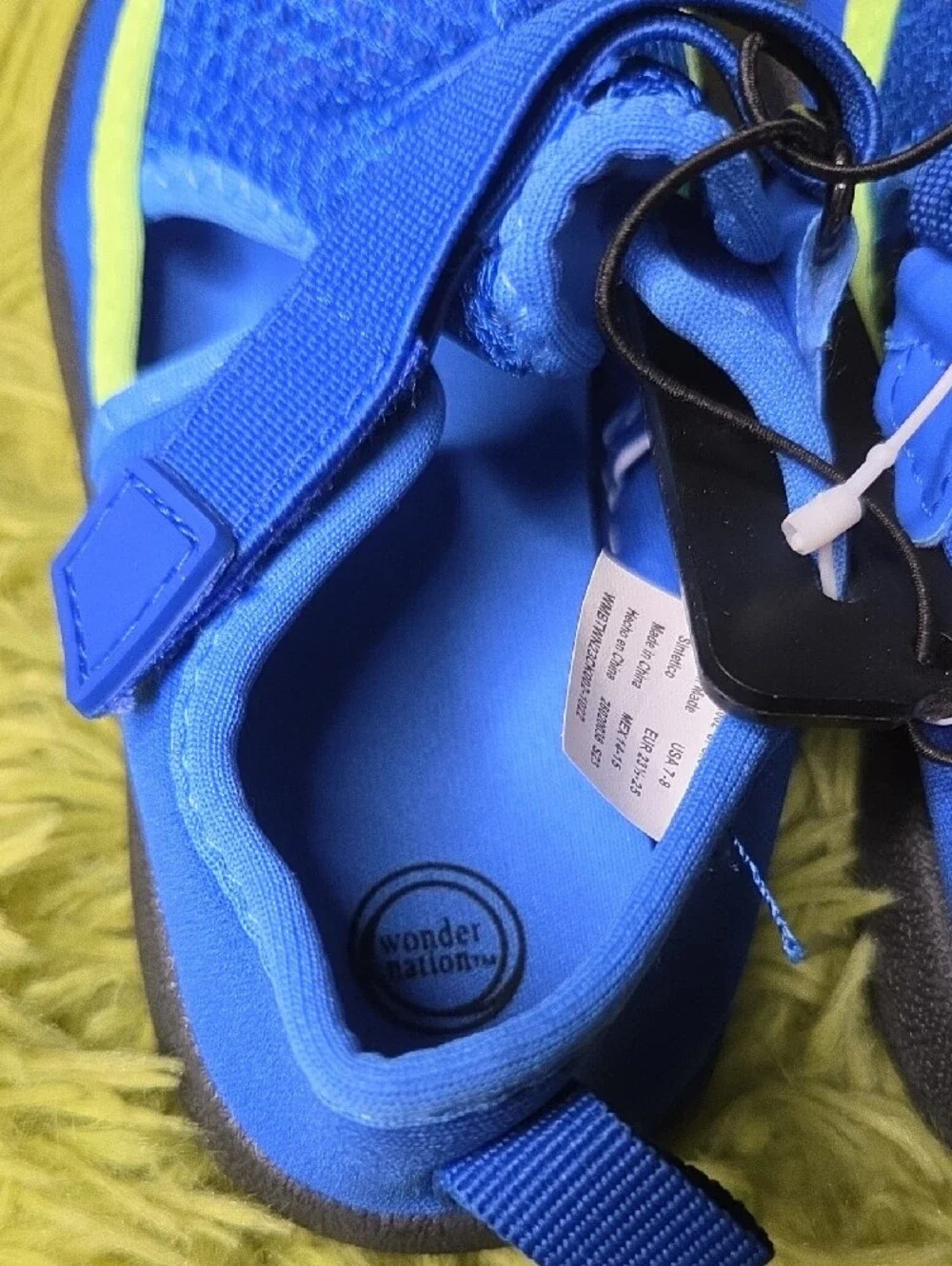 wonder nation Blue Mesh Water Shoes with Lime Accent